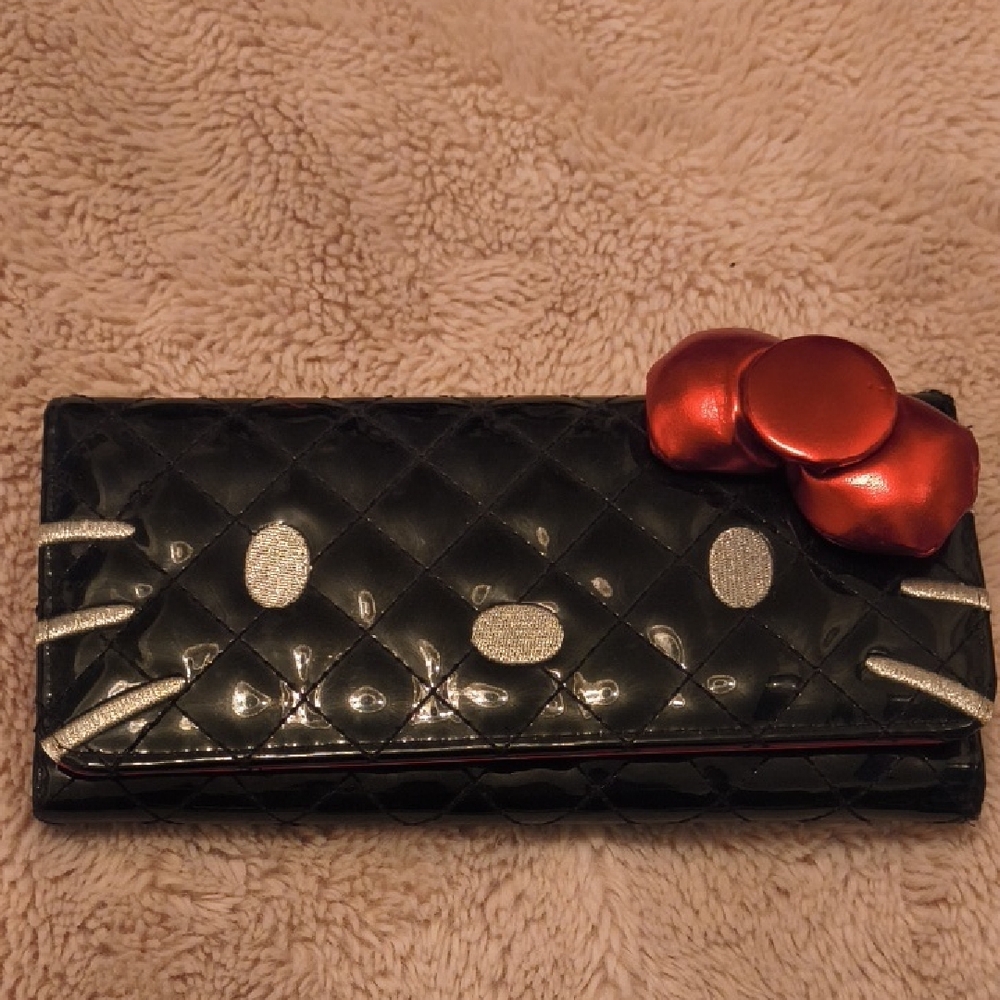 Hello Kitty Black Quilted Card Holder with Red Bow